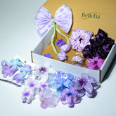 Premium Purple Floral Hair Accessory Combo Box – Clips, Scrunchies & Bow | Limited Edition Gift Box