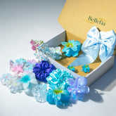 Sky Blue Floral Hair Accessory Combo Box – Resin Clips, Satin Scrunchies & Bow | Aesthetic Pastel Gift Set