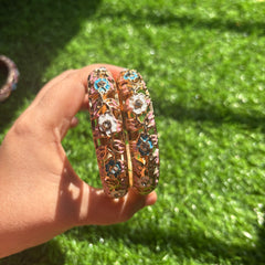 Premium Floral Enamel Bangles Set for Women | Gold Plated Designer Handcrafted Bangles