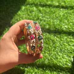 Premium Floral Enamel Bangles Set for Women | Gold Plated Designer Handcrafted Bangles