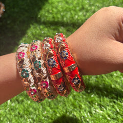 Premium Floral Enamel Bangles Set for Women | Gold Plated Designer Handcrafted Bangles