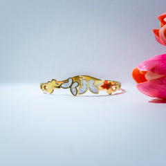 White Enamel Butterfly Charm Gold Bangle Bracelet (Free Size)