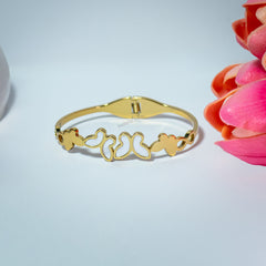 White Enamel Butterfly Charm Gold Bangle Bracelet (Free Size)