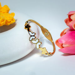 White Enamel Butterfly Charm Gold Bangle Bracelet (Free Size)