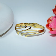 Crystal Wave Gold Bangle Bracelet (Free Size)