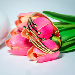 Crystal Wave Gold Bangle Bracelet (Free Size)