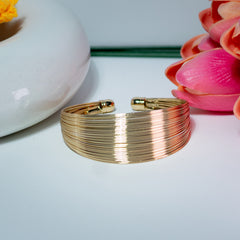 Multi-Line Textured Gold Bangle Bracelet (Free Size)