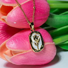 White Rose Charm Gold Pendant Necklace