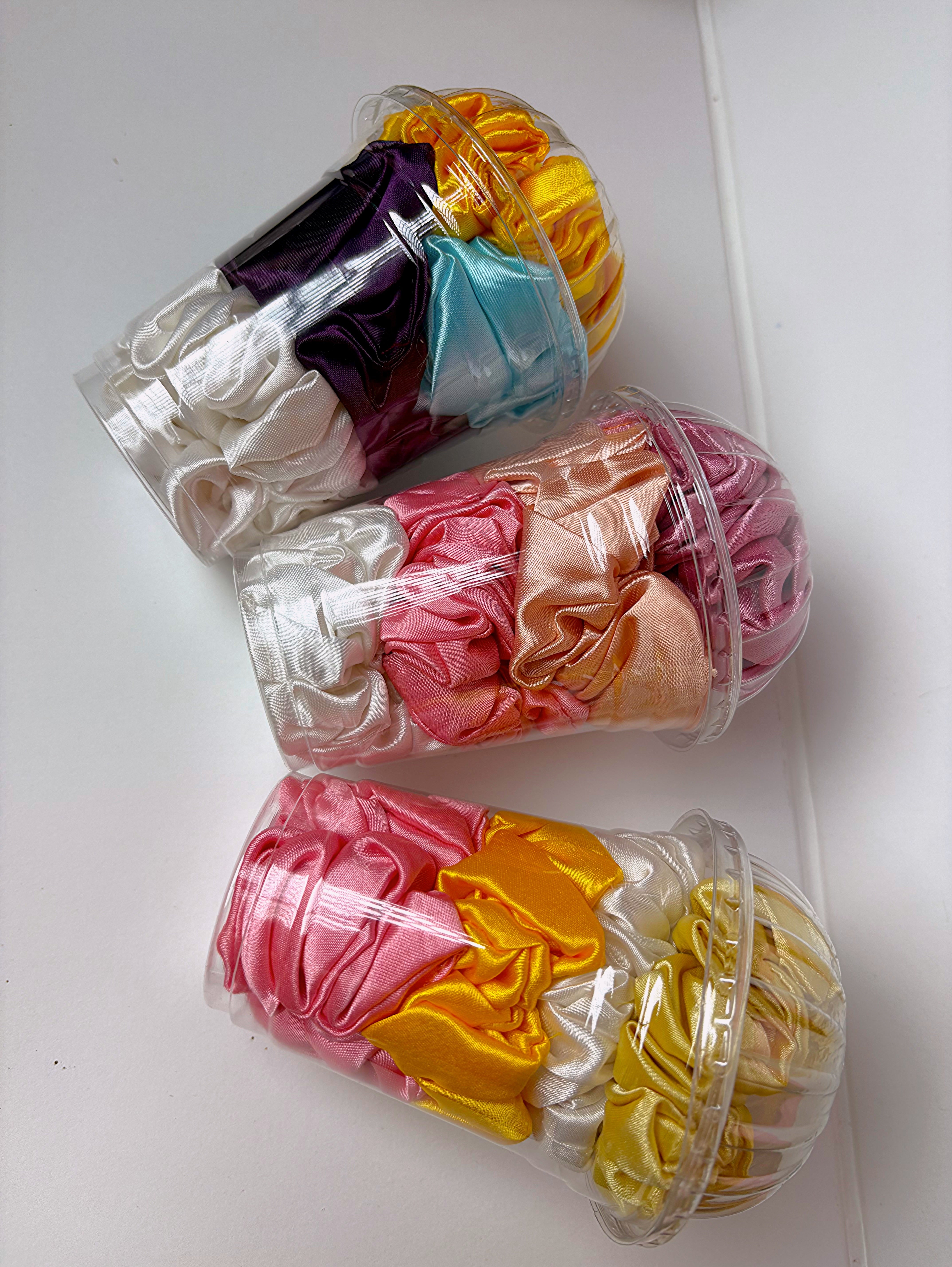 Premium Satin Scrunchie Cup Set – Soft, No-Crease Hair Ties | Trendy Gift Pack for Women & Girls (Mix Colors)