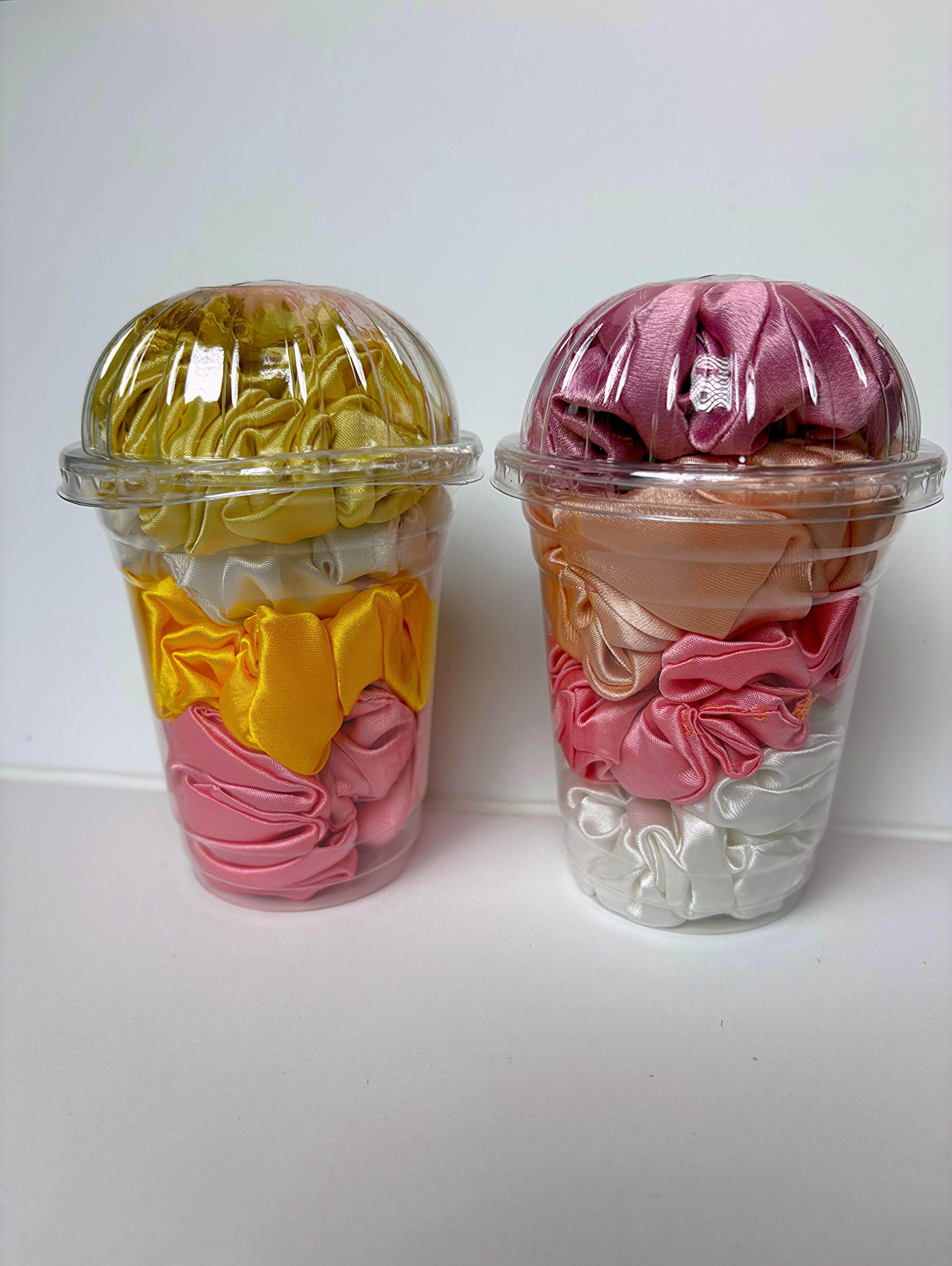 Premium Satin Scrunchie Cup Set – Soft, No-Crease Hair Ties | Trendy Gift Pack for Women & Girls (Mix Colors)